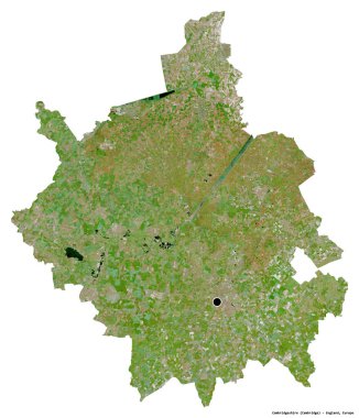 İngiltere 'nin idari ilçesi Cambridgeshire' in beyaz arka planda bulunan başkenti. Uydu görüntüleri. 3B görüntüleme