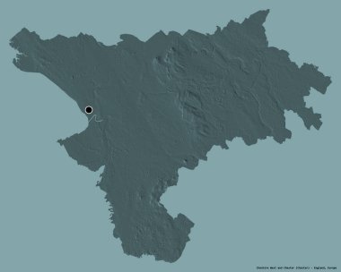 Cheshire West ve Chester 'ın şekli, İngiltere' nin idari ilçesi, başkenti sağlam bir renk arka planı ile izole edilmiş. Renkli yükseklik haritası. 3B görüntüleme