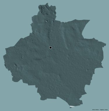 Derby 'nin şekli, İngiltere' nin üniter otoritesi, sermayesi katı renk arka planında izole edilmiş. Renkli yükseklik haritası. 3B görüntüleme