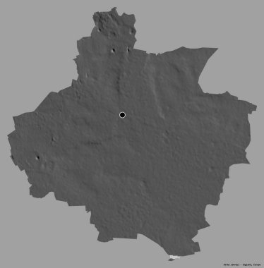 Derby 'nin şekli, İngiltere' nin üniter otoritesi, sermayesi katı renk arka planında izole edilmiş. Çift seviyeli yükseklik haritası. 3B görüntüleme