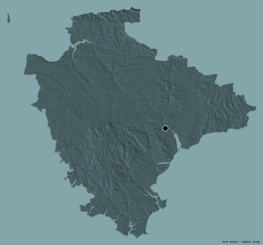 Devon 'ın şekli, İngiltere' nin idari ilçesi, başkenti katı renk arka planında izole edilmiş. Renkli yükseklik haritası. 3B görüntüleme