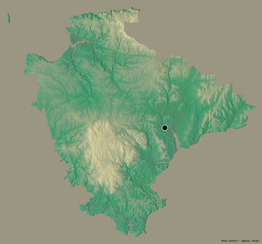 Devon 'ın şekli, İngiltere' nin idari ilçesi, başkenti katı renk arka planında izole edilmiş. Topografik yardım haritası. 3B görüntüleme