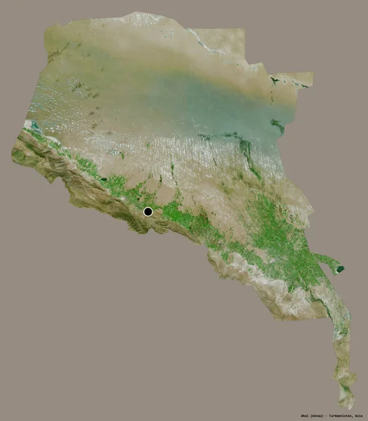 土库曼斯坦阿哈尔省的形状 其首都用纯色背景隔开 卫星图像 3D渲染 — 图库照片