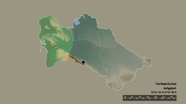 Обесцвеченная Форма Туркменистана Столицей Главным Региональным Делением Отделенной Балканской Областью — стоковое фото