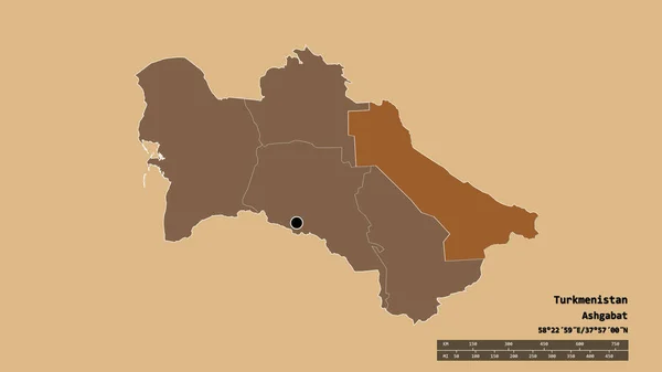 Turkmenistan Med Sin Huvudstad Huvudsakliga Regionala Indelning Och Det Avskilda — Stockfoto