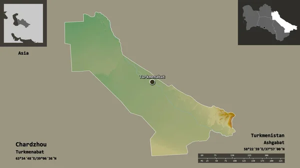 Forma Chardzhou Provincia Turkmenistán Capital Escala Distancia Vistas Previas Etiquetas — Foto de Stock