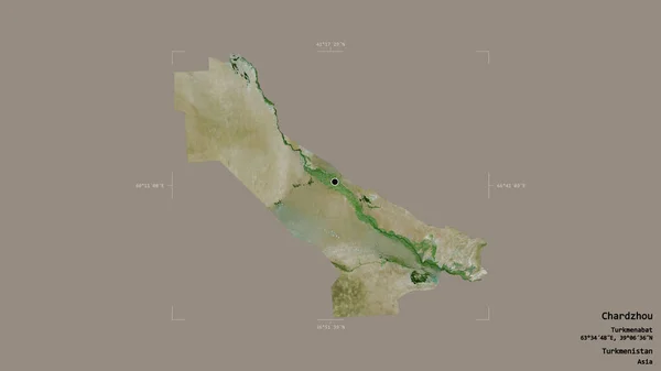 土库曼斯坦查尔州的一个地区 在一个地理参照框的坚实背景上被隔离 卫星图像 3D渲染 — 图库照片