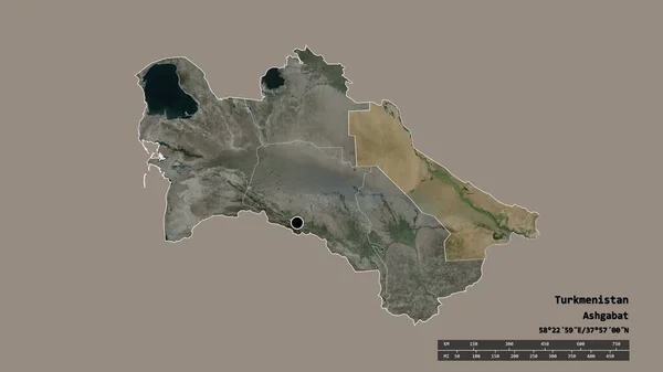 Forma Dessaturada Turquemenistão Com Sua Capital Principal Divisão Regional Área — Fotografia de Stock