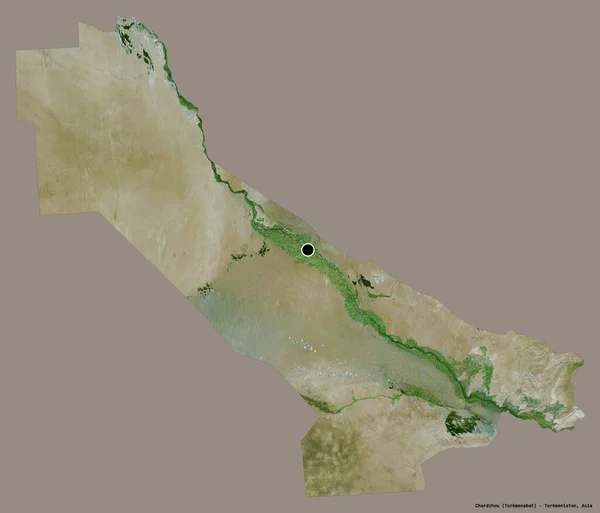 土库曼斯坦查尔州的形状 首都以纯色背景隔离 卫星图像 3D渲染 — 图库照片