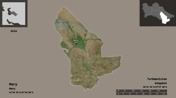 Türkmenistan Ili Başkenti Meryem Şekli Uzaklık Ölçeği Gösterimler Etiketler Uydu — Stok fotoğraf