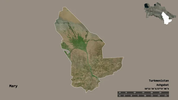 土库曼斯坦的玛丽形状 首都孤立在坚实的背景下 距离尺度 区域预览和标签 卫星图像 3D渲染 — 图库照片