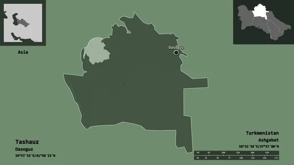 Form Tashauz Provinsen Turkmenistan Och Dess Huvudstad Avståndsskala Förhandsvisningar Och — Stockfoto