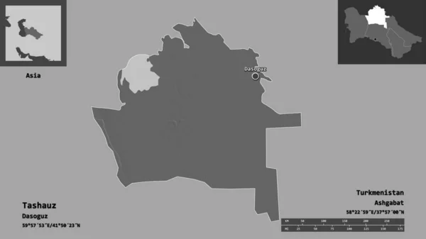 Forma Tashauz Provincia Turkmenistán Capital Escala Distancia Vistas Previas Etiquetas —  Fotos de Stock
