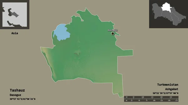 Forma Tashauz Provincia Turkmenistán Capital Escala Distancia Vistas Previas Etiquetas —  Fotos de Stock