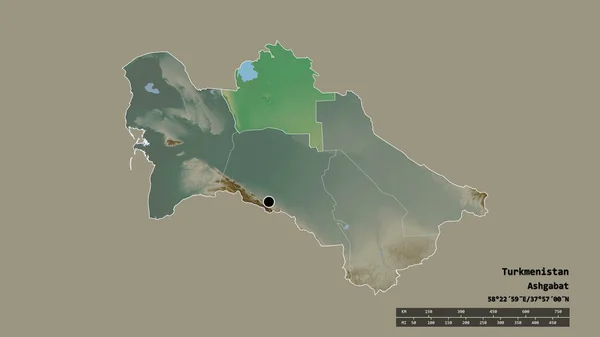 Desaturated Shape Turkmenistan Its Capital Main Regional Division Separated Tashauz — Stock Photo, Image