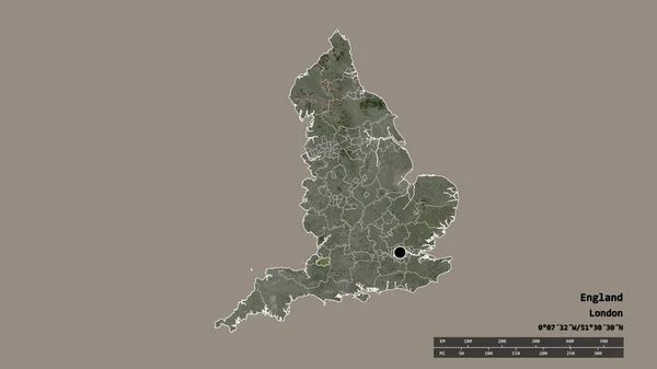 英格兰以其首都 主要的地区区划和分隔的巴斯和东北萨默塞特地区为首都的专制形态 卫星图像 3D渲染 — 图库照片