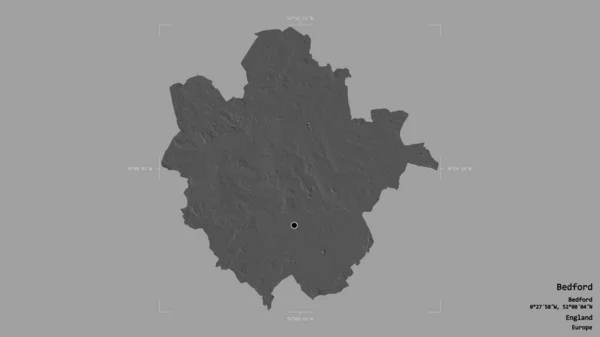 英格兰行政县贝德福德的一个区域 在一个地理参考方块中被坚实的背景隔离 Bilevel高程图 3D渲染 — 图库照片