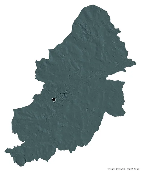 イングランドの行政郡バーミンガムの形で その首都は白い背景に孤立している 色の標高マップ 3Dレンダリング — ストック写真