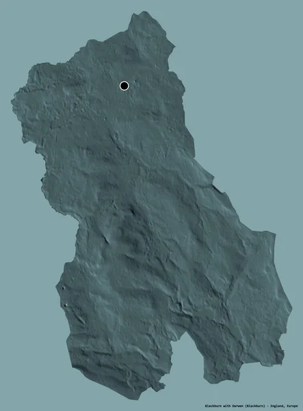 ブラックバーンの形は イギリスの統一的な権威であるダーウェンと共に その首都をしっかりとした色の背景に孤立させている 色の標高マップ 3Dレンダリング — ストック写真