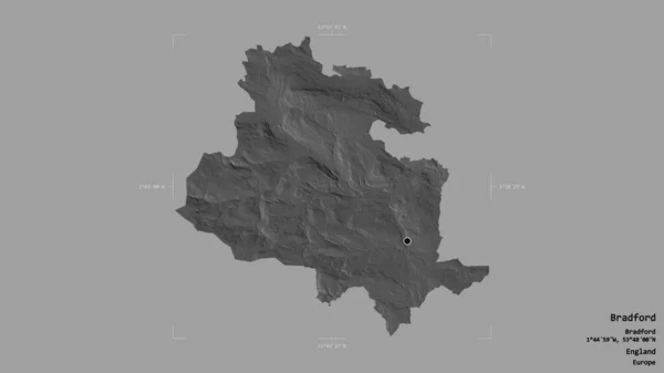 布拉德福德地区 英格兰的行政区划 在一个地理参考方块中被隔离在坚实的背景下 Bilevel高程图 3D渲染 — 图库照片