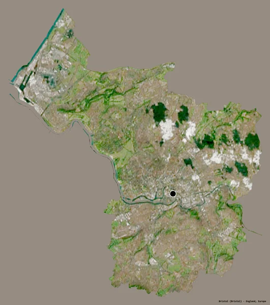 布里斯托尔的形状 英格兰的单一权威 其首都隔离在一个坚实的色彩背景 卫星图像 3D渲染 — 图库照片