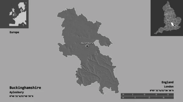 Forma Buckinghamshire Condado Administrativo Inglaterra Sua Capital Escala Distância Previews — Fotografia de Stock