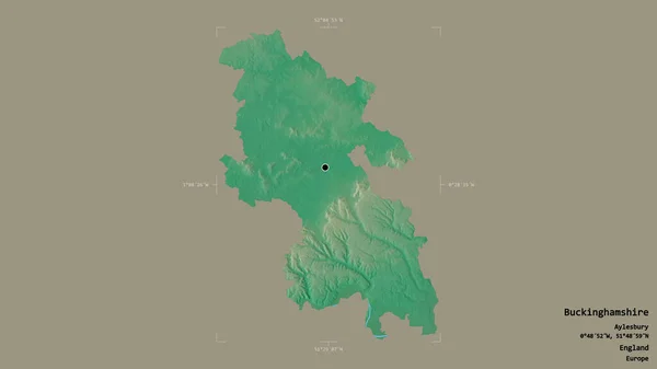 イングランドの行政郡バッキンガムシャーの地域は 洗練された境界の箱の中にしっかりとした背景に孤立していた ラベル 地形図 3Dレンダリング — ストック写真