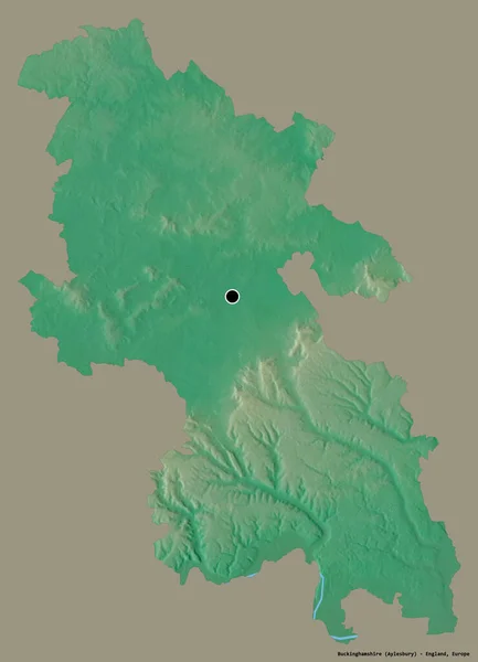 イングランドの行政郡バッキンガムシャーの形で その首都はしっかりとした色の背景に隔離されている 地形図 3Dレンダリング — ストック写真