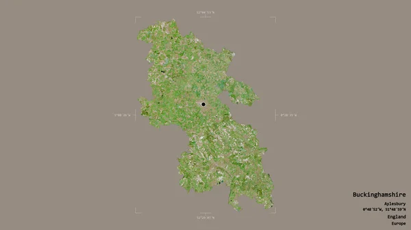 イングランドの行政郡バッキンガムシャーの地域は 洗練された境界の箱の中にしっかりとした背景に孤立していた ラベル 衛星画像 3Dレンダリング — ストック写真