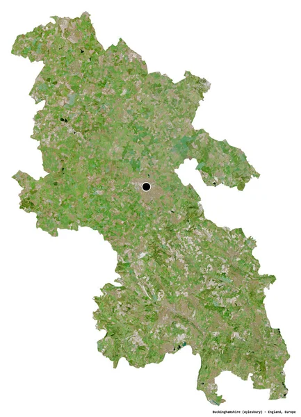 白金汉郡的形状 英格兰的行政县 其首府因白人背景而孤立 卫星图像 3D渲染 — 图库照片