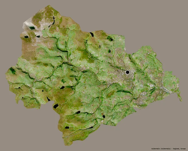 英格兰行政郡卡尔德代尔的形状 它的首都以纯色背景隔离 卫星图像 3D渲染 — 图库照片