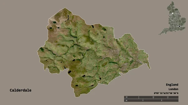 イングランドの行政郡カルダーデールの形で その首都はしっかりとした背景に孤立している 距離スケール リージョンプレビュー およびラベル 衛星画像 3Dレンダリング — ストック写真