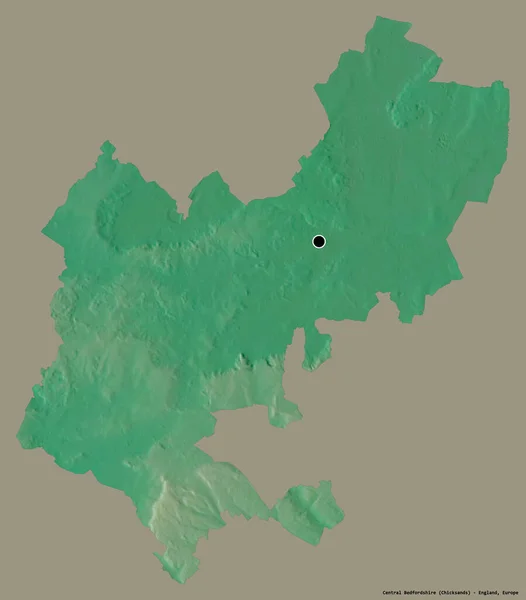 英格兰行政县中部贝德福德郡的形状 其首府以纯色背景隔离 地形浮雕图 3D渲染 — 图库照片