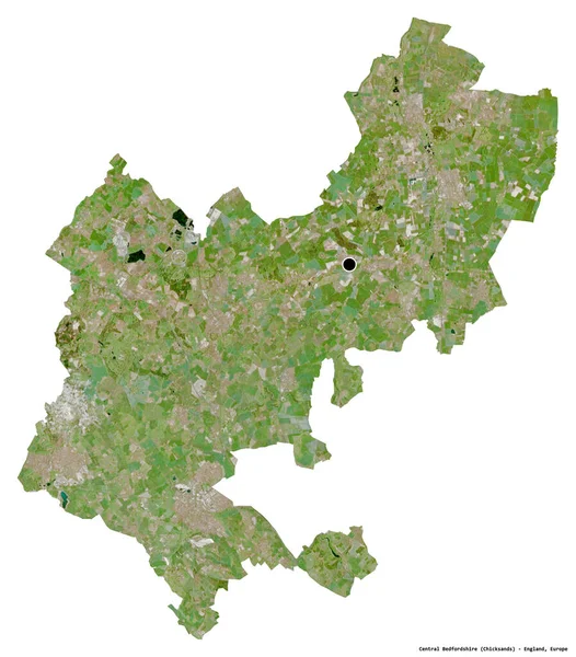 イングランドの行政郡であるセントラル ベドフォードシャーの形で その首都は白い背景に孤立している 衛星画像 3Dレンダリング — ストック写真