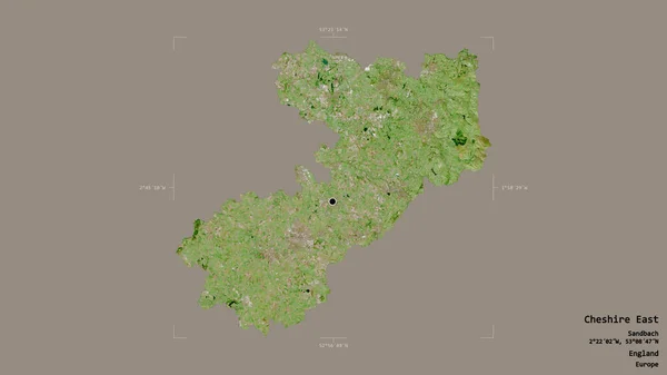 イングランドの行政郡チェシャー イーストの地域は 洗練された境界線の箱の中にしっかりとした背景に孤立していた ラベル 衛星画像 3Dレンダリング — ストック写真