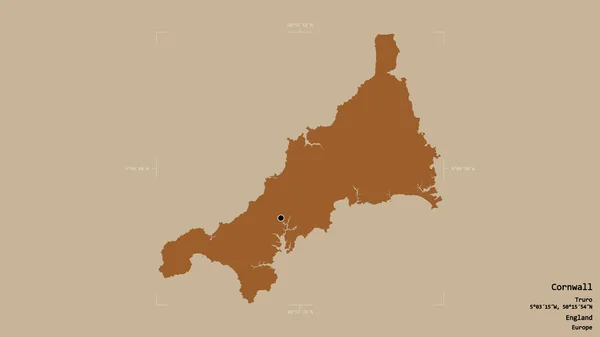 Територія Корнуола Адміністративного Графства Англії Ізольована Твердому Тлі Геодезичній Обмежувальній — стокове фото
