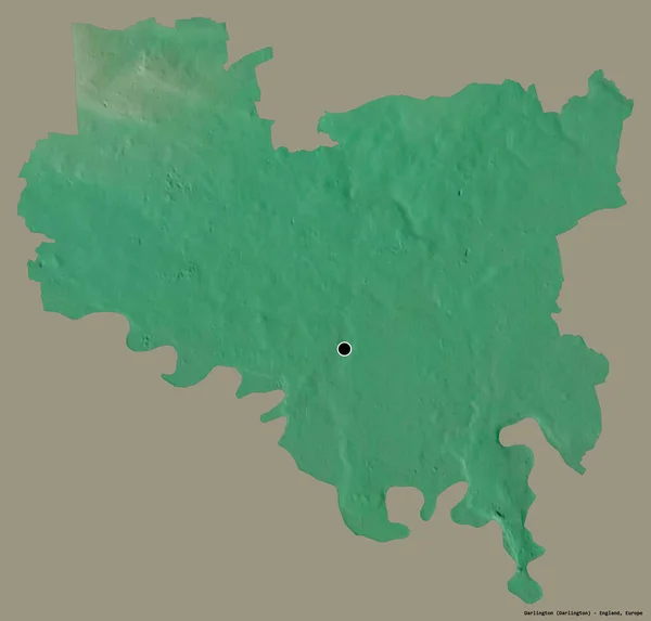 达林顿的形状 英格兰的单一权威 其首都隔离在一个坚实的色彩背景 地形浮雕图 3D渲染 — 图库照片