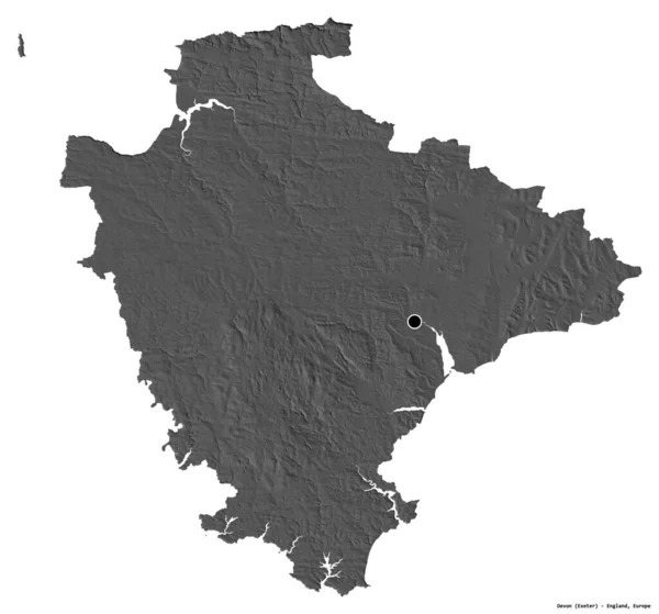 Form Devon Administrativa Grevskapet England Med Huvudstaden Isolerad Vit Bakgrund — Stockfoto