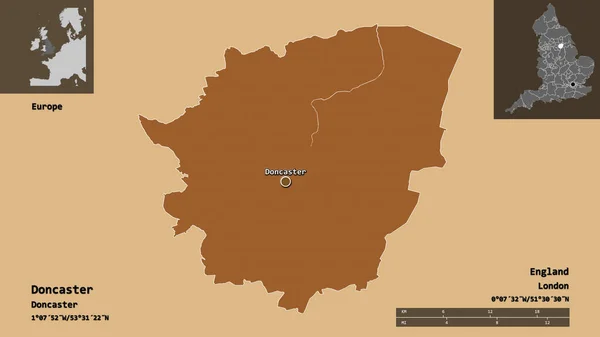 Form Von Doncaster Verwaltungsbezirk Von England Und Seiner Hauptstadt Entfernungsskala — Stockfoto