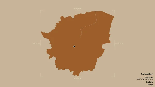 イングランドの行政郡ドナスターの地域は 洗練された境界の箱の中にしっかりとした背景に孤立していた ラベル パターン化されたテクスチャの構成 3Dレンダリング — ストック写真