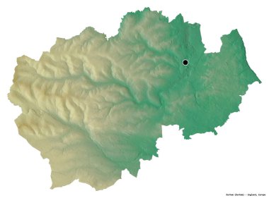 Durham, İngiltere 'nin idari ilçesi, başkenti beyaz arka planda izole edilmiş. Topografik yardım haritası. 3B görüntüleme