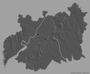 Gloucestershire 'ın şekli, İngiltere' nin idari ilçesi, başkenti katı bir renk arkaplanı ile izole edilmiş. Çift seviyeli yükseklik haritası. 3B görüntüleme