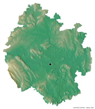 Herefordshire 'ın şekli, İngiltere' nin üniter otoritesi, başkenti beyaz arka planda izole edilmiş. Topografik yardım haritası. 3B görüntüleme