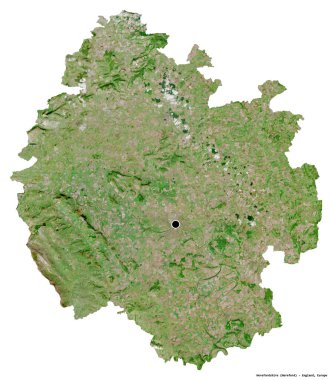 Herefordshire 'ın şekli, İngiltere' nin üniter otoritesi, başkenti beyaz arka planda izole edilmiş. Uydu görüntüleri. 3B görüntüleme