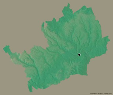 Hertfordshire 'ın şekli, İngiltere' nin idari ilçesi, başkenti katı bir renk arkaplanı ile izole edilmiş. Topografik yardım haritası. 3B görüntüleme