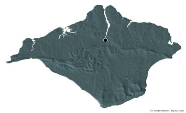 İngiltere 'nin üniter otoritesi Wight Adası' nın şekli, başkenti beyaz arka planda izole edilmiş. Renkli yükseklik haritası. 3B görüntüleme