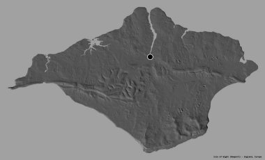 İngiltere 'nin üniter otoritesi Wight Adası' nın şekli. Başkenti koyu renk arka planda izole edilmiş. Çift seviyeli yükseklik haritası. 3B görüntüleme