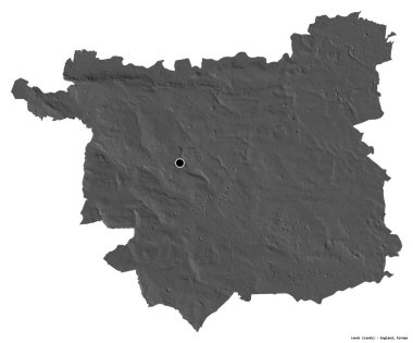 Leeds 'in şekli, İngiltere' nin idari bölgesi, başkenti beyaz arka planda izole edilmiş. Çift seviyeli yükseklik haritası. 3B görüntüleme