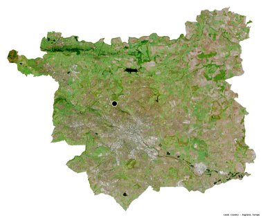 Leeds 'in şekli, İngiltere' nin idari bölgesi, başkenti beyaz arka planda izole edilmiş. Uydu görüntüleri. 3B görüntüleme
