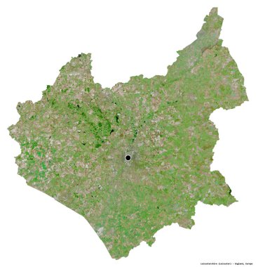 İngiltere 'nin idari ilçesi Leicestershire' ın beyaz arka planda bulunan başkenti. Uydu görüntüleri. 3B görüntüleme